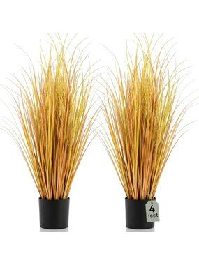 2-Piece 4ft Tall Artificial Grass & Pampas Plants - Potted Greenery for Home